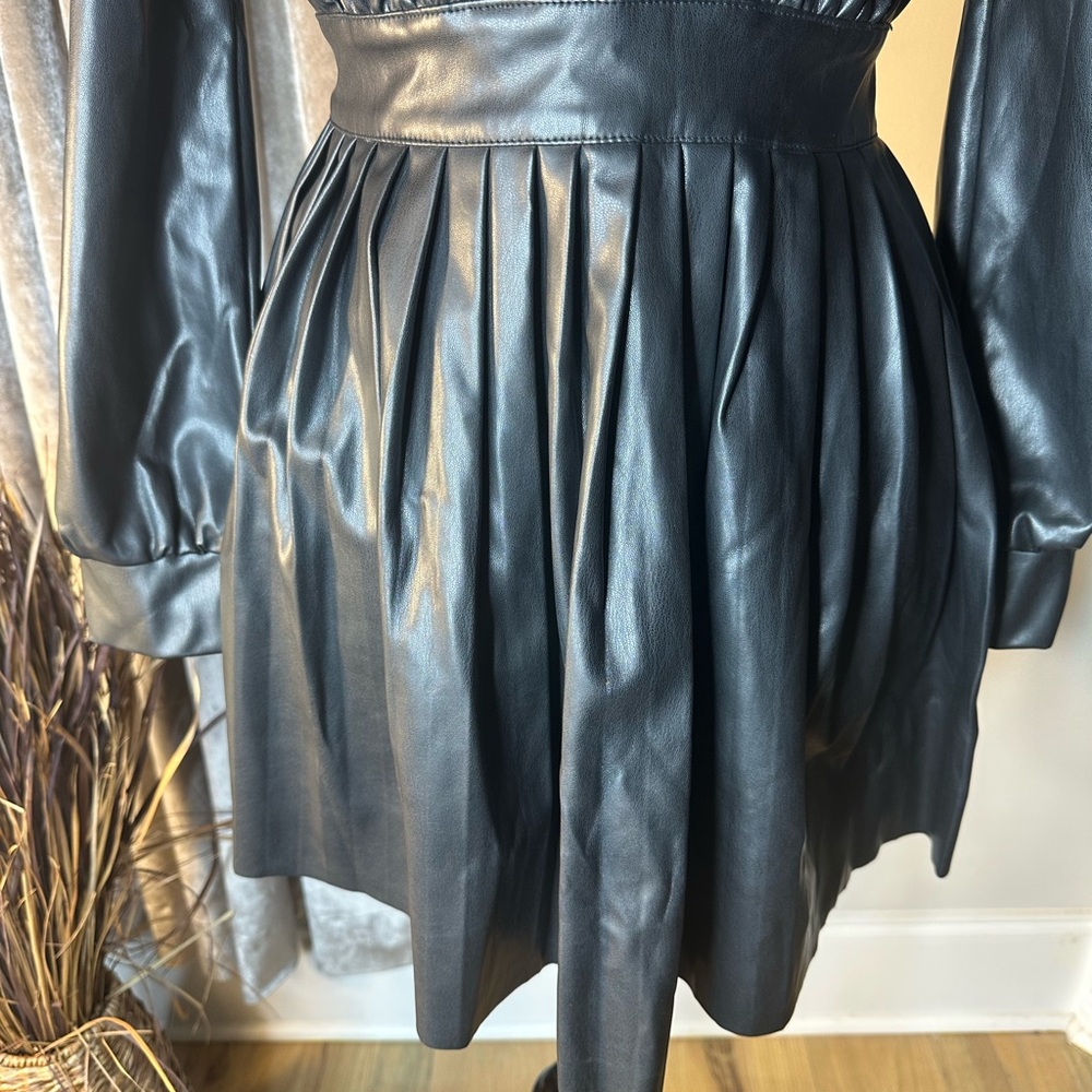 Idem Ditto Elegant Black Faux Leather Dress - Picture 3 of 5